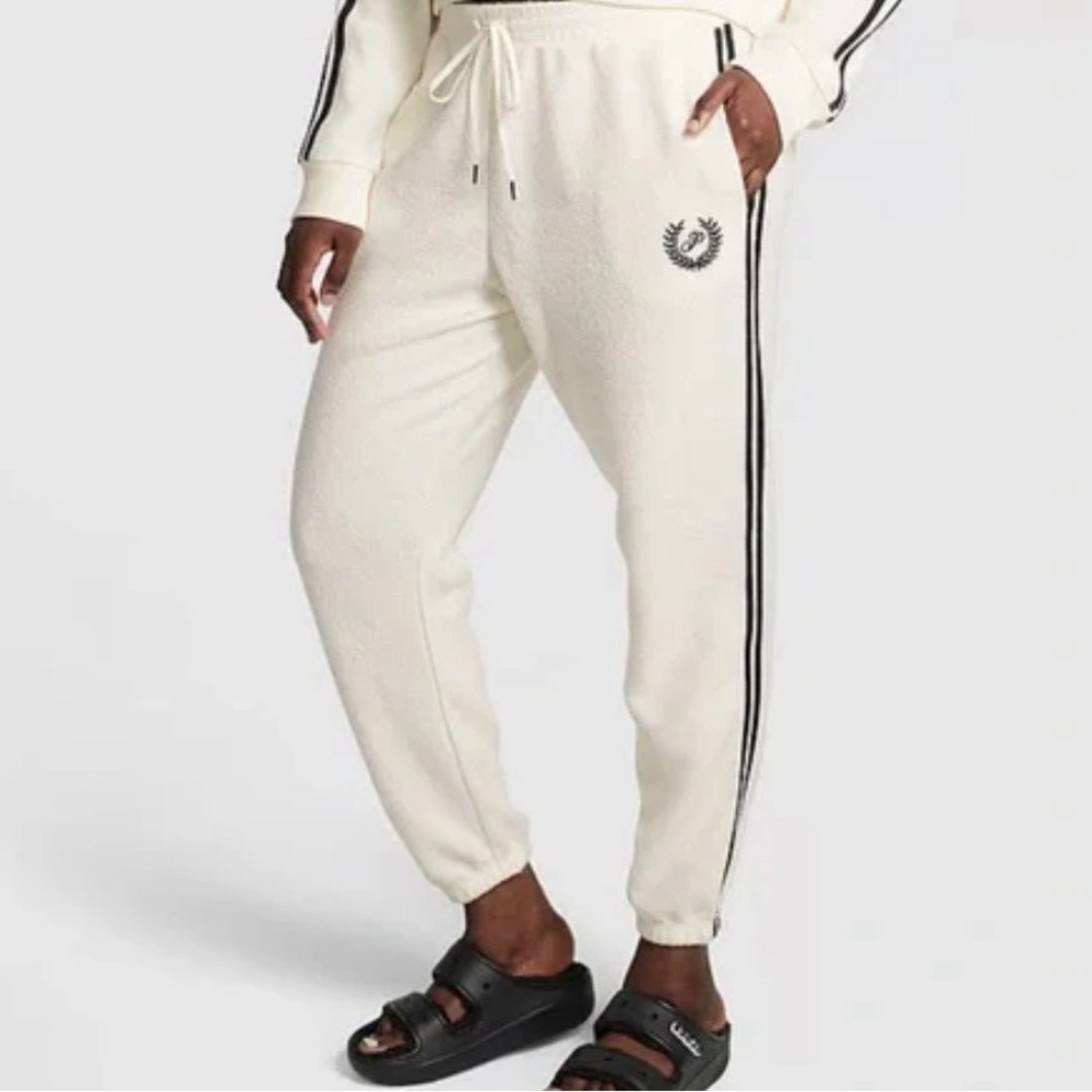 PINK Victoria's Secret Reverse Fleece jogger lounge pants off white blue XXL NWT